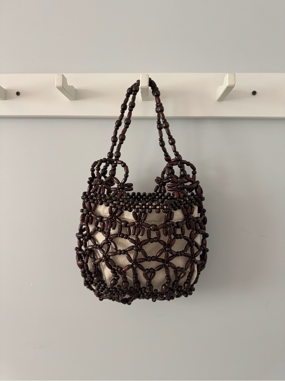 H&M Brown Beaded Shoulder Bag with Cream Inner Pouch